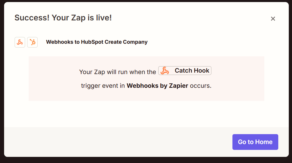 Published. Your Zap is live.